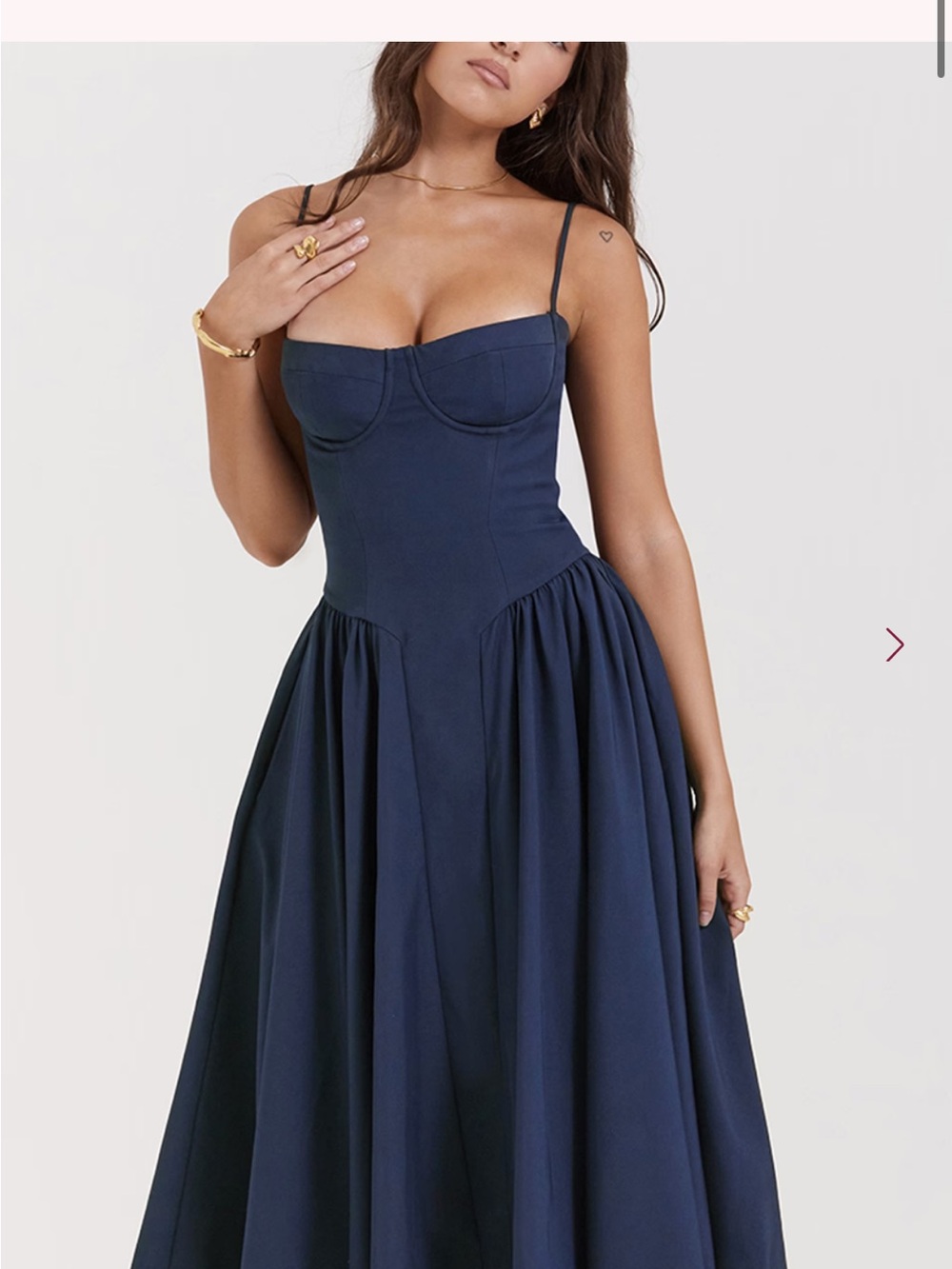 House of CB Navy Blue Samaria Midi Dress with Corset Bodice